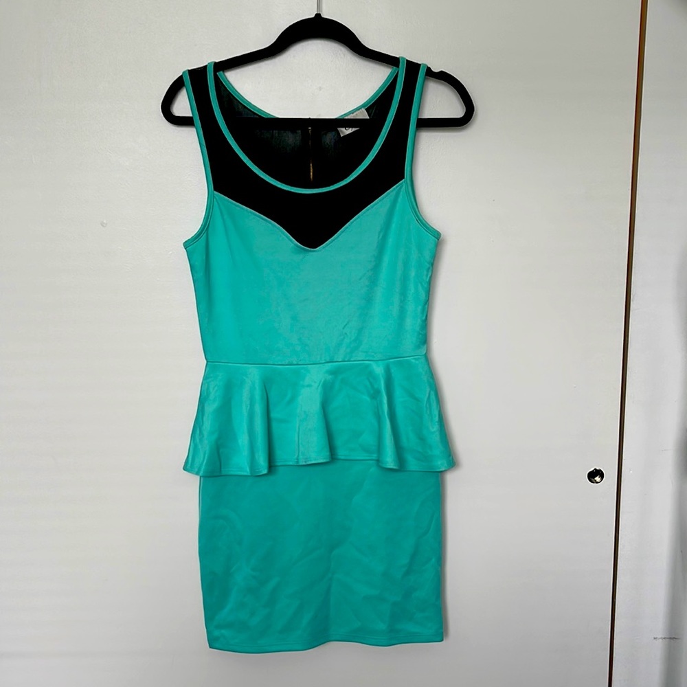 Chelsea | Teal dress flare with black mesh